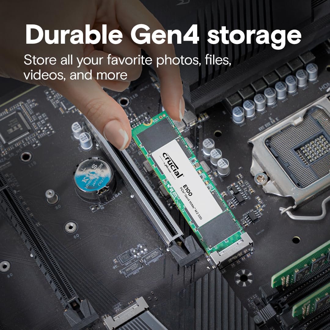 Crucial E100 1TB M.2 NVMe PCIe Gen4 Internal SSD, Up to 5,000MB/s, Laptop & Desktop Compatible - CT1000E100SSD8 - Image 2